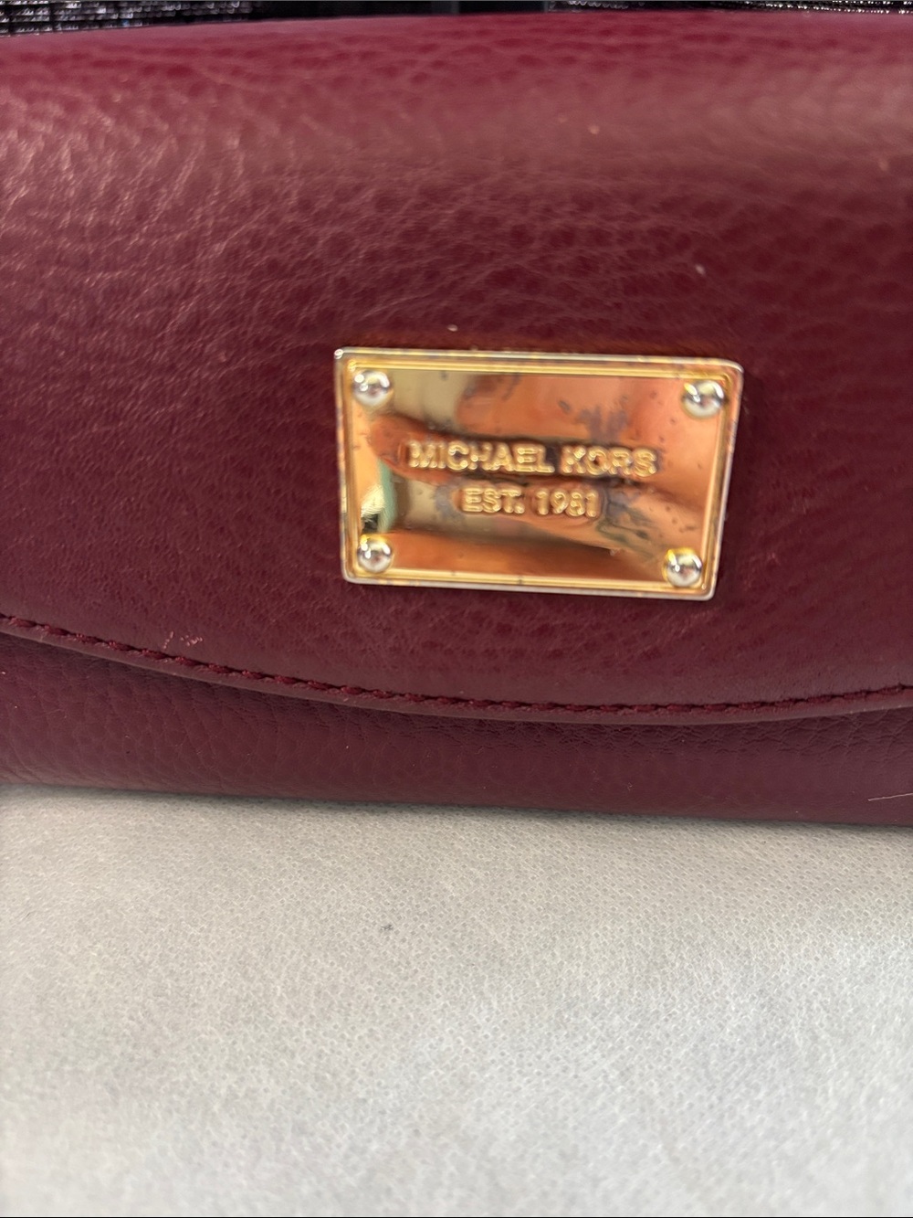 Michael Kors Burgundy Leather Wallet with Gold Plaque - Picture 2 of 15